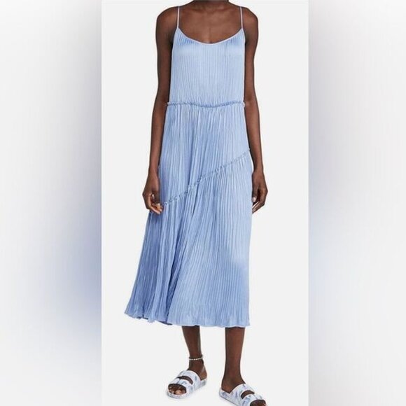 Vince Pleated Tiered Asymmetric Midi Dress - Picture 1 of 6